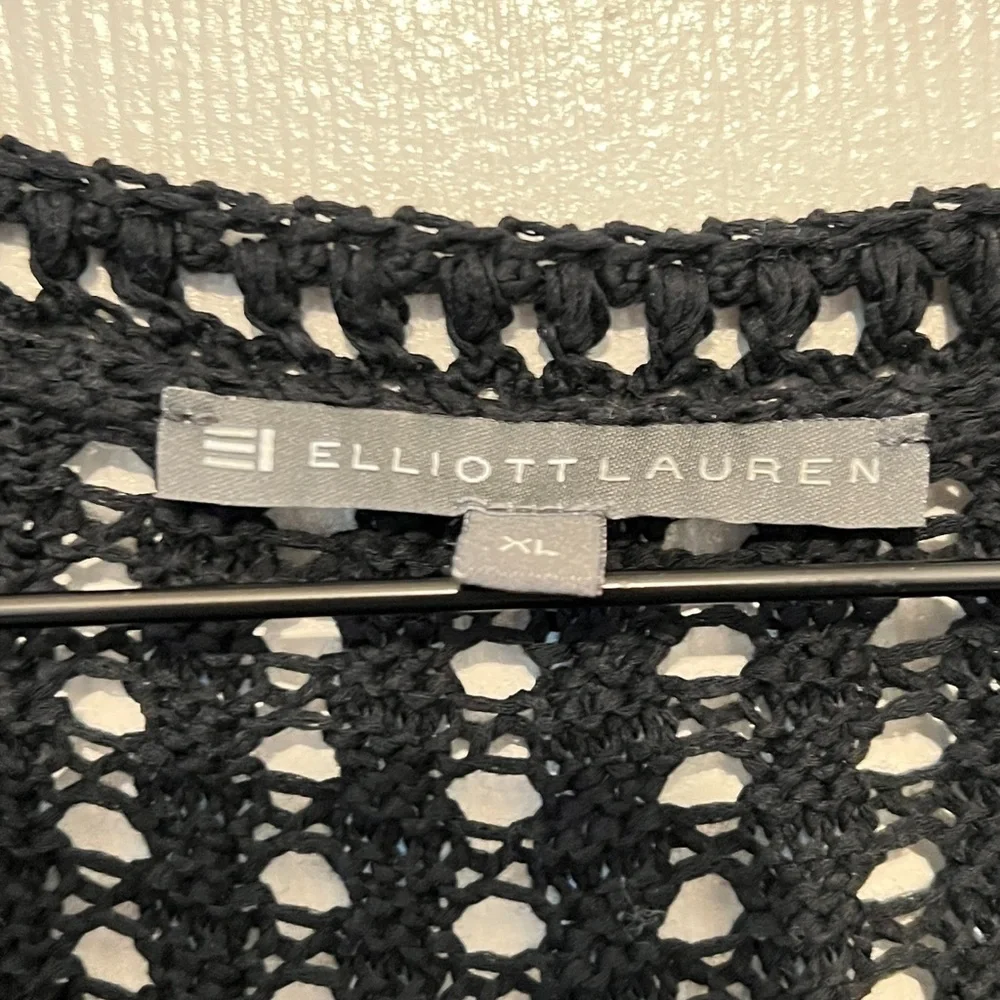 ELLIOTT LAUREN Women’s Black Open Knit Wide Neck Tunic Length Sweater Size XL - Picture 3 of 4
